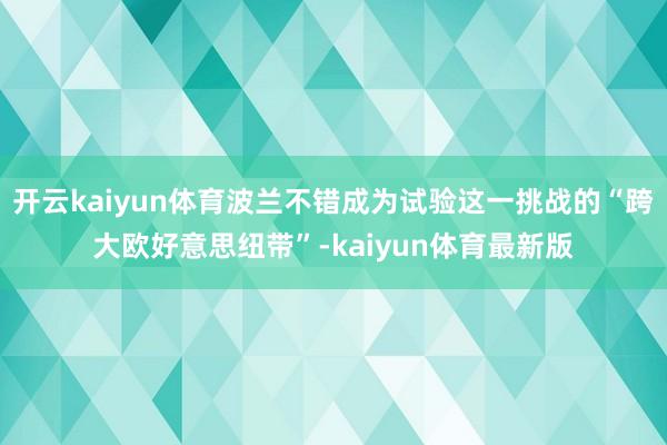 开云kaiyun体育波兰不错成为试验这一挑战的“跨大欧好意思纽带”-kaiyun体育最新版